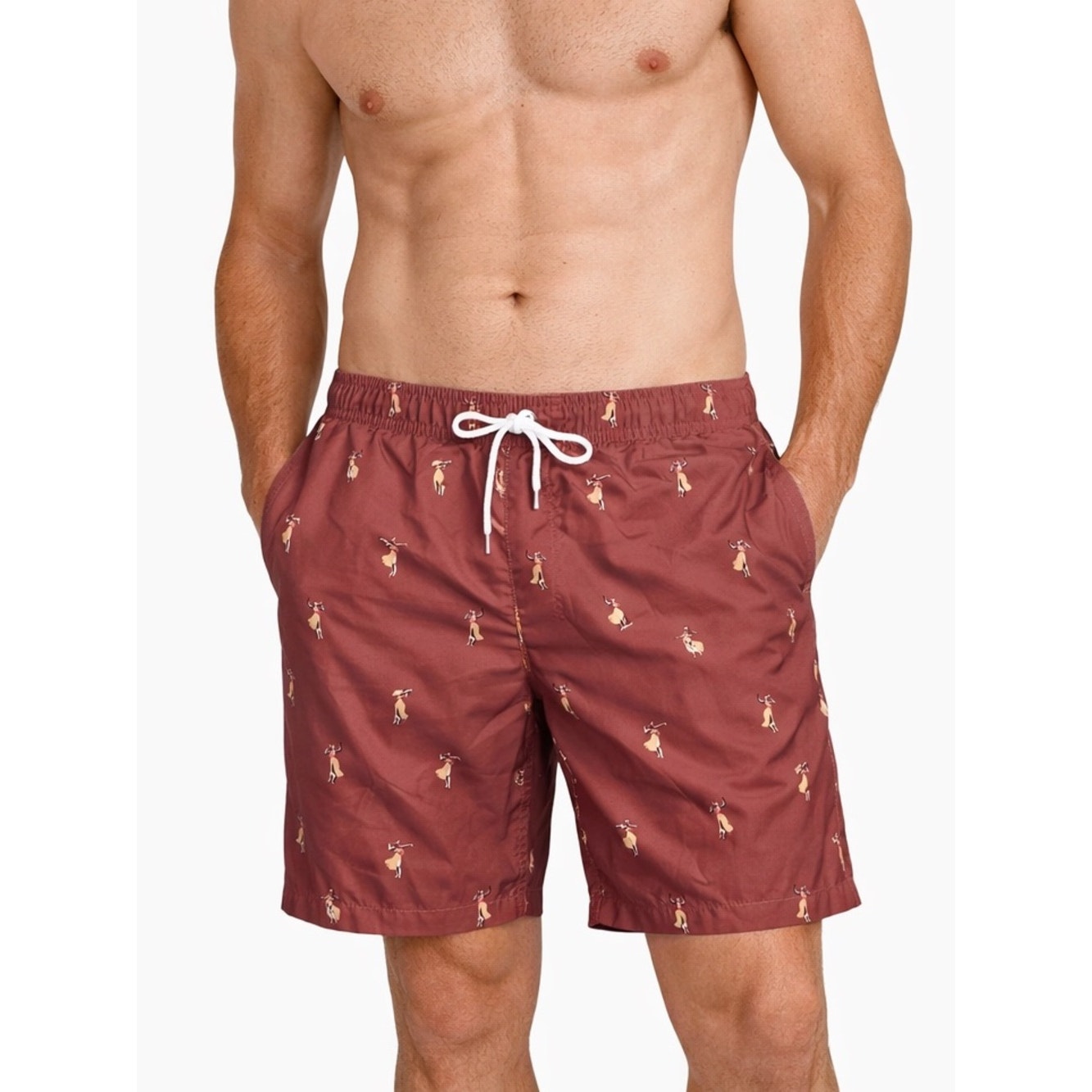 Trunks Surf & Swim Co Nwt Men's Hula Girl Swim Trunks Burgundy Size Small